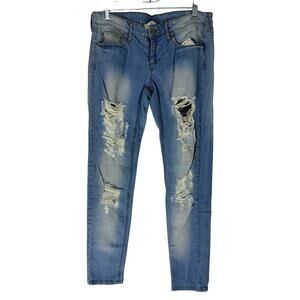 MNG Jeans Blue Distressed Straight Leg Casual Denim Jeans Pants Size 8